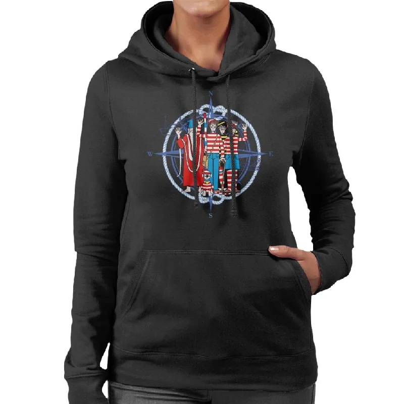 Where's Wally Compass Characters Waving Women's Hooded Sweatshirt