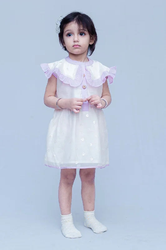 SnuggleMe Girls Chanderi Sleeveless Party Dress with Sequins work