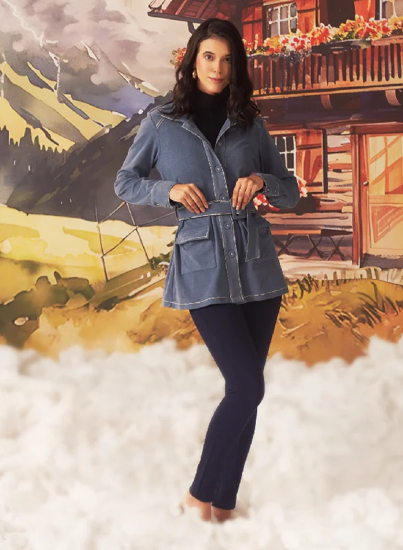 Liah Ash Blue Monochrome Brushed Fleece Jacket for Women