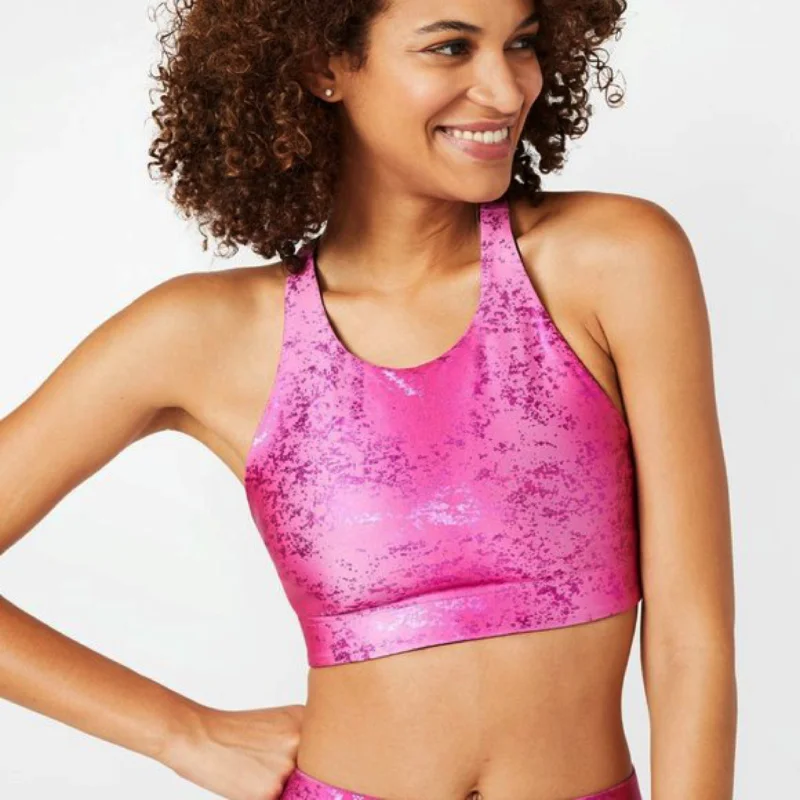 TEREZ Women's Balayage Foil Print Metallic Shimmer Racerback Bra Top