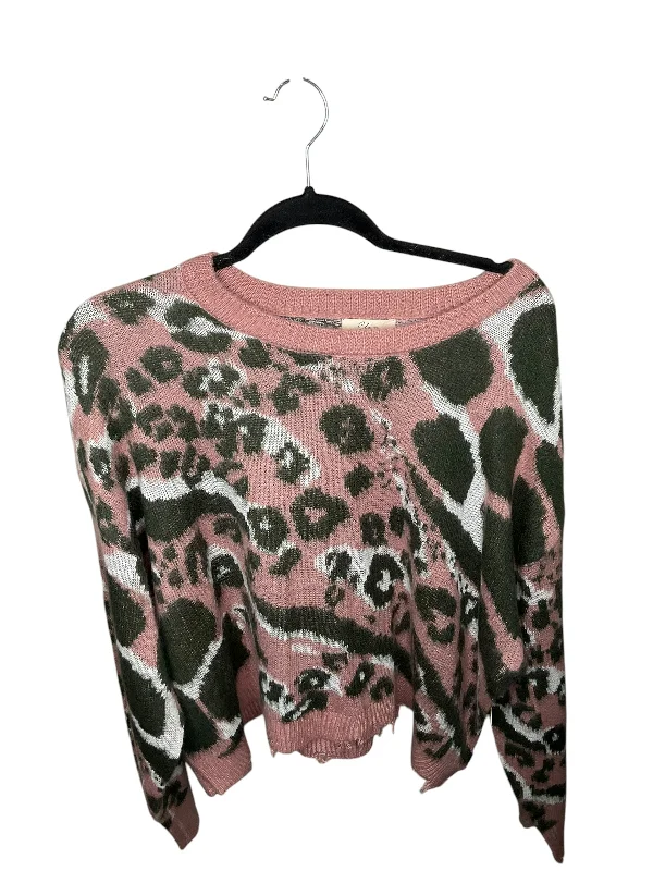 Sweater By Elan In Green & Pink, Size: M