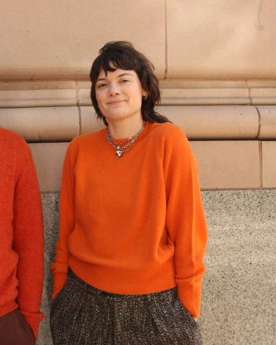 Batoner Backloop Camel Crewneck Sweater in Orange Softest cashmere sweaters