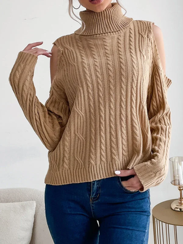FZ women's bottoming turtleneck twist off-shoulder sweater top Best sweaters for winter