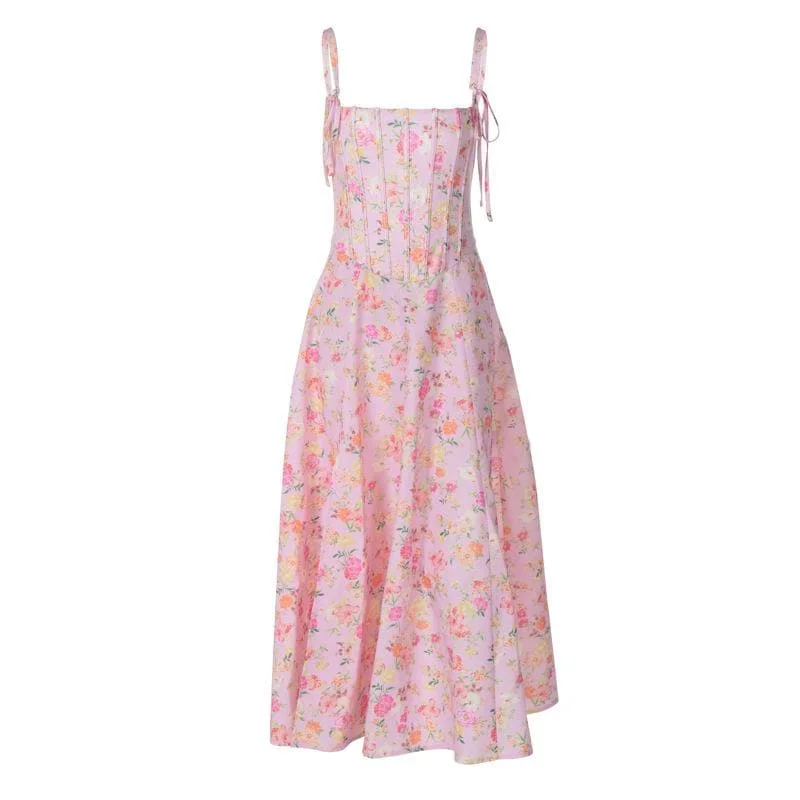 Bustier flower print cami midi dress Flowy midi dresses