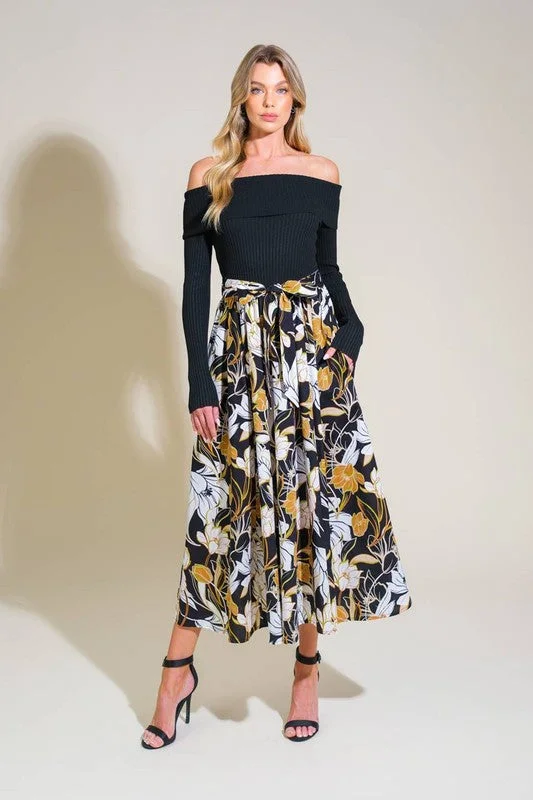 Sweater Print Woven Midi Dress Winter midi dresses