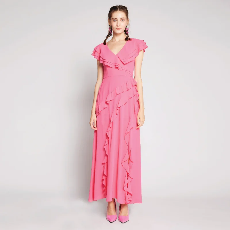 Ruffles Chiffon Maxi Dress Lace maxi dresses