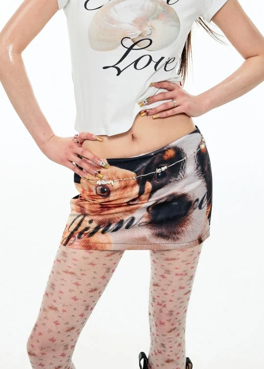 Big Nose Dog & Lap Cat Satin Printed Mini Skirt Printed Denim Skirt