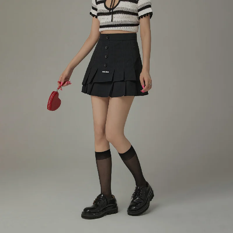 High Waisted Button Pleated Mini Skirt Simple Mini Skirt