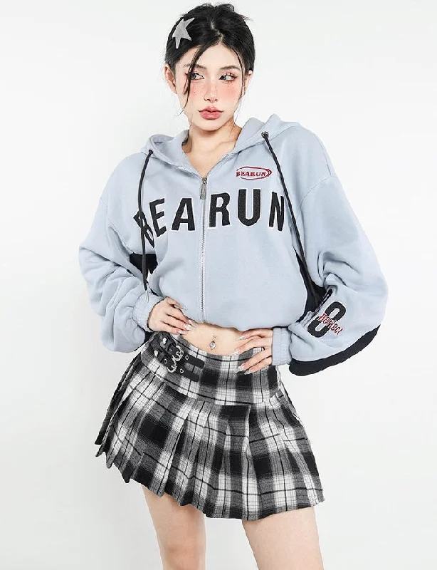 Saya Black Plaid High Waist Pleated Mini Skirt Front Pocket Mini Skirt