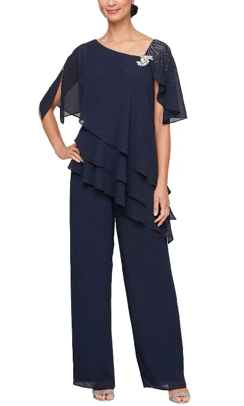 Alex Evenings 8192012 - Asymmetric Neck Tiered Pantsuit