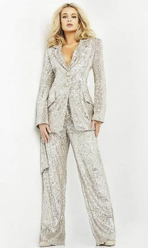 Jovani 04904SC - Contemporary Metallic Pantsuit