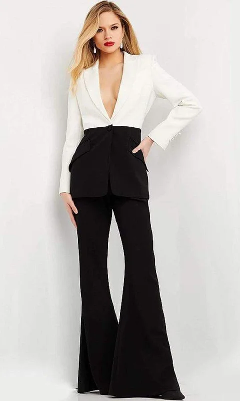 Jovani - 07205 Plunging Neck Two Toned Pantsuit