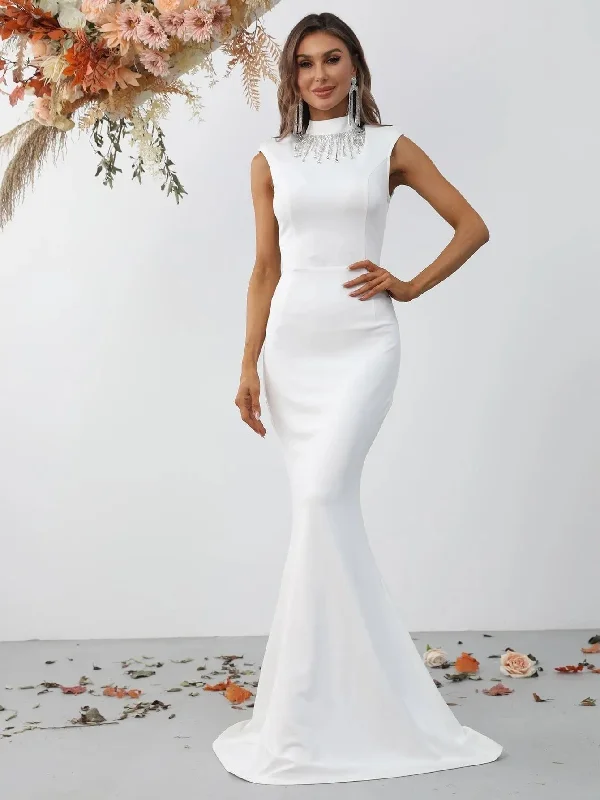 Mock Neck Backless Rhinestone Detail Mermaid Prom Dress Beach unclassified dresses