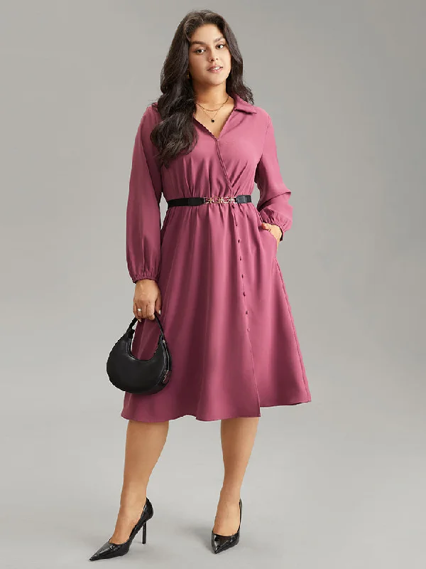 Static-Free Solid Button Detail Split Hem Dress