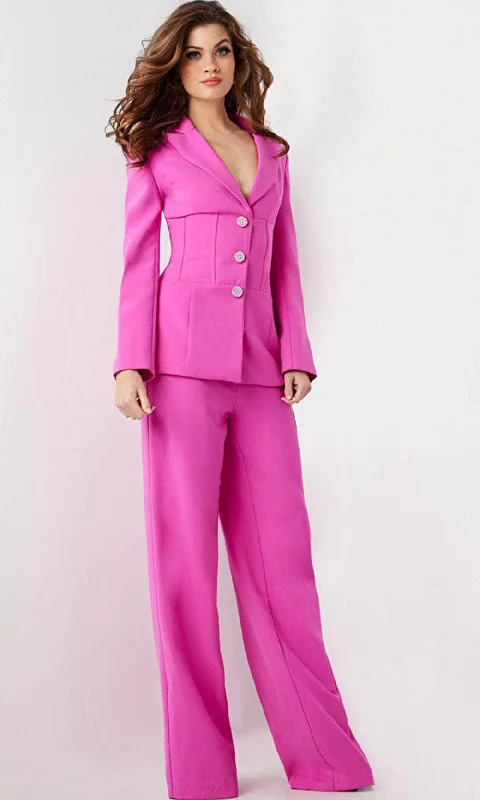 Jovani 25834 - Long Sleeve Bone Structured Pantsuit