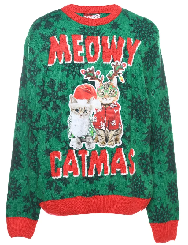 Cat Printed Christmas Jumper - L Maxi floral dresses