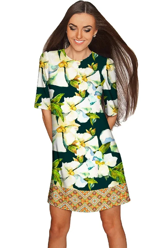 Date Night Grace Evening Floral Sleeved Shift Dress - Women Tulle floral dresses