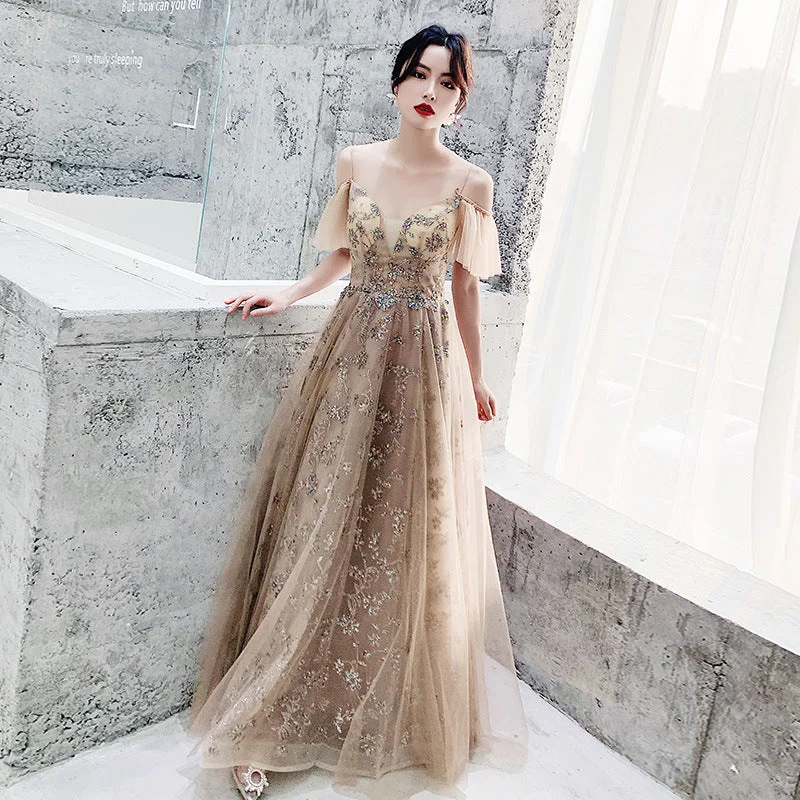 New style Sling Fantasy Fairy Temperament Birthday Party Host Dress Skirt Long Skirt with Slits