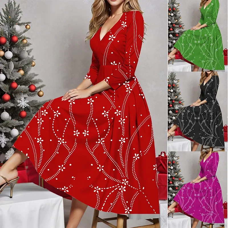 (Buy 1 Get 1) Women Fashion Casual Deep V Snowflake Print Christmas Dress Birthday floral dresses