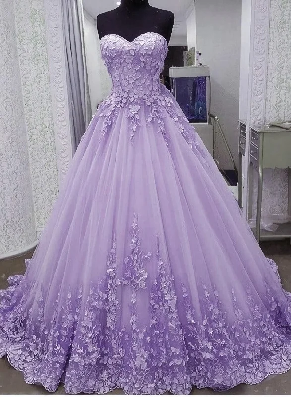 Light Purple Tulle With Flowers Lace Corset Ball Gown Sweet 16 Gown Long Evening Dresses outfit Tulle Dress Blush
