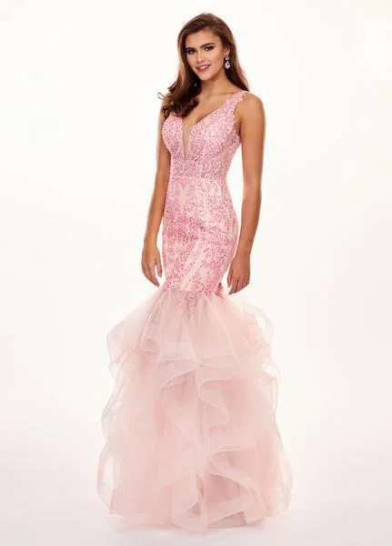 Rachel Allan 6465 - Embroidered Tulle V Neck Mermaid Dress White Tulle Dress