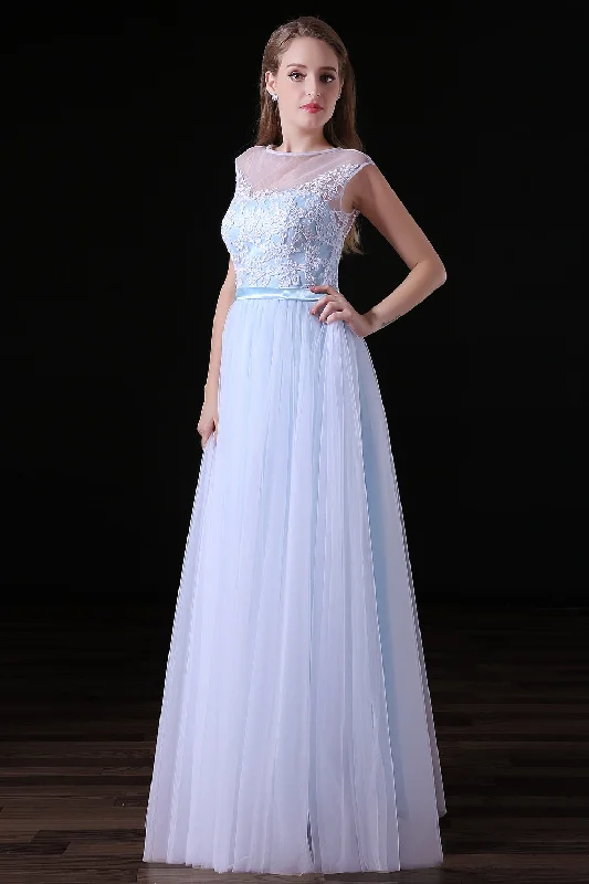 Sleeves Appliques Sheer Lace Button Floor Length Tulle Corset Prom Dresses outfit Tulle Dress Glow